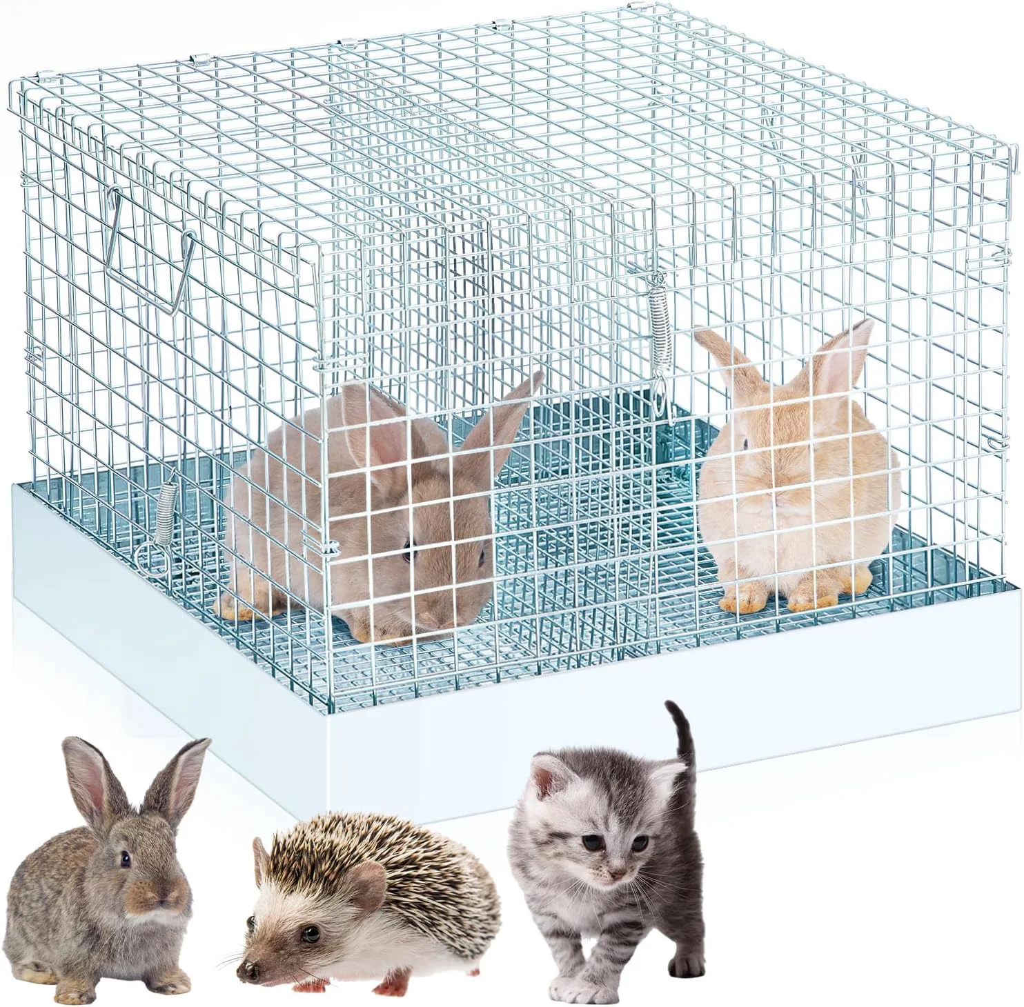 Fast Folding Rabbit Cage 18 x 18 x 14 in Portable Bunny Carrier with Tray and Handles for Transport Trave or Temporary Housing Indoor Outdoor Pet Habitat Animal Enclosure Proven