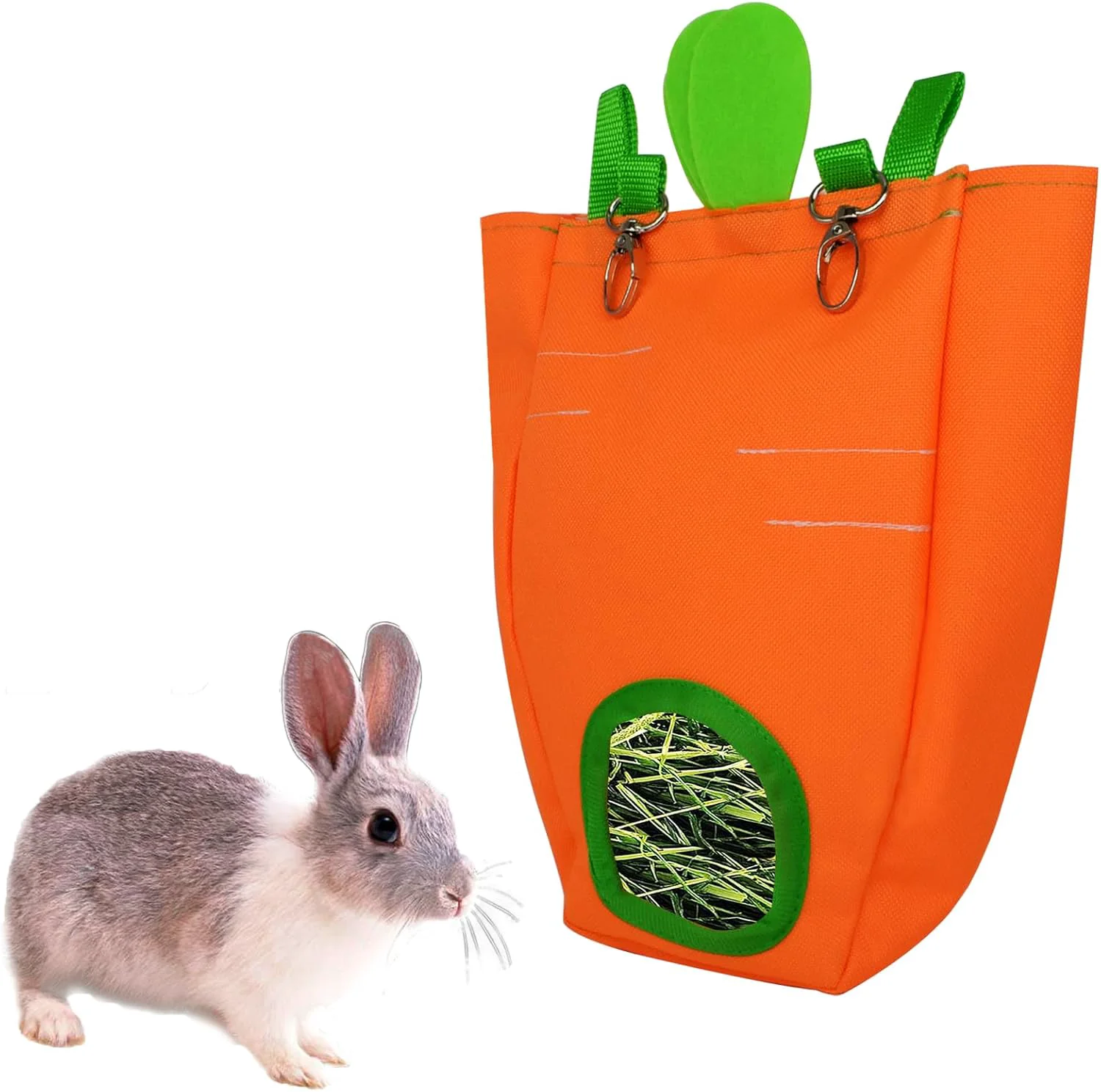 Original Design GKYZBB Rabbit Hay Feeder Bag for Cage Guinea Pig Timothy Hay Dispenser Storage Manger Hanging Large Less Waste for Bunny（Carrot） Exceptional