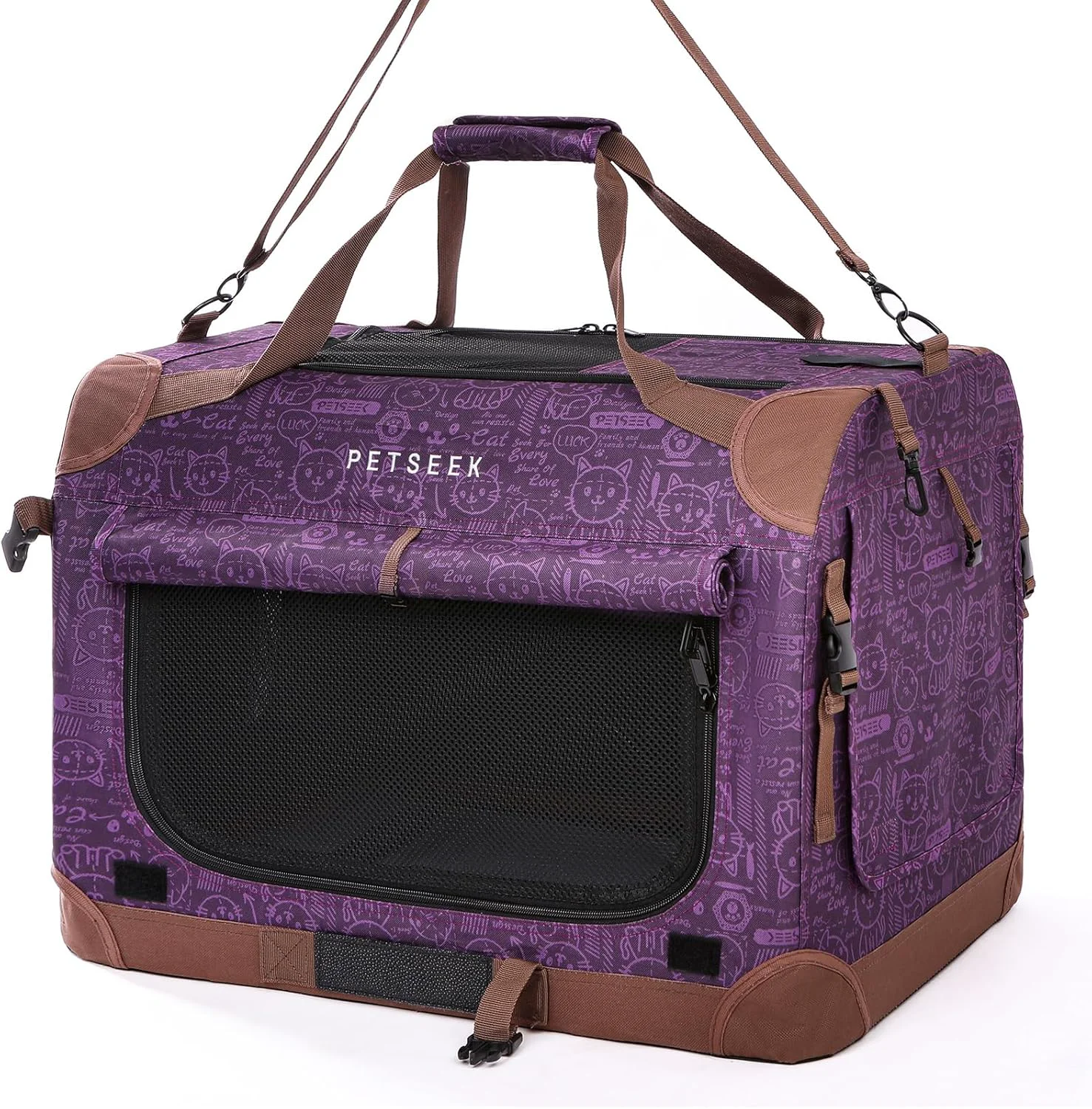 Clean Extra Large Cat Carrier Soft Sided Portable Small Dog Carrier for 2 Cats 24 x16.5 x16 Car Travel Folding Comfortable Design Purple Fine