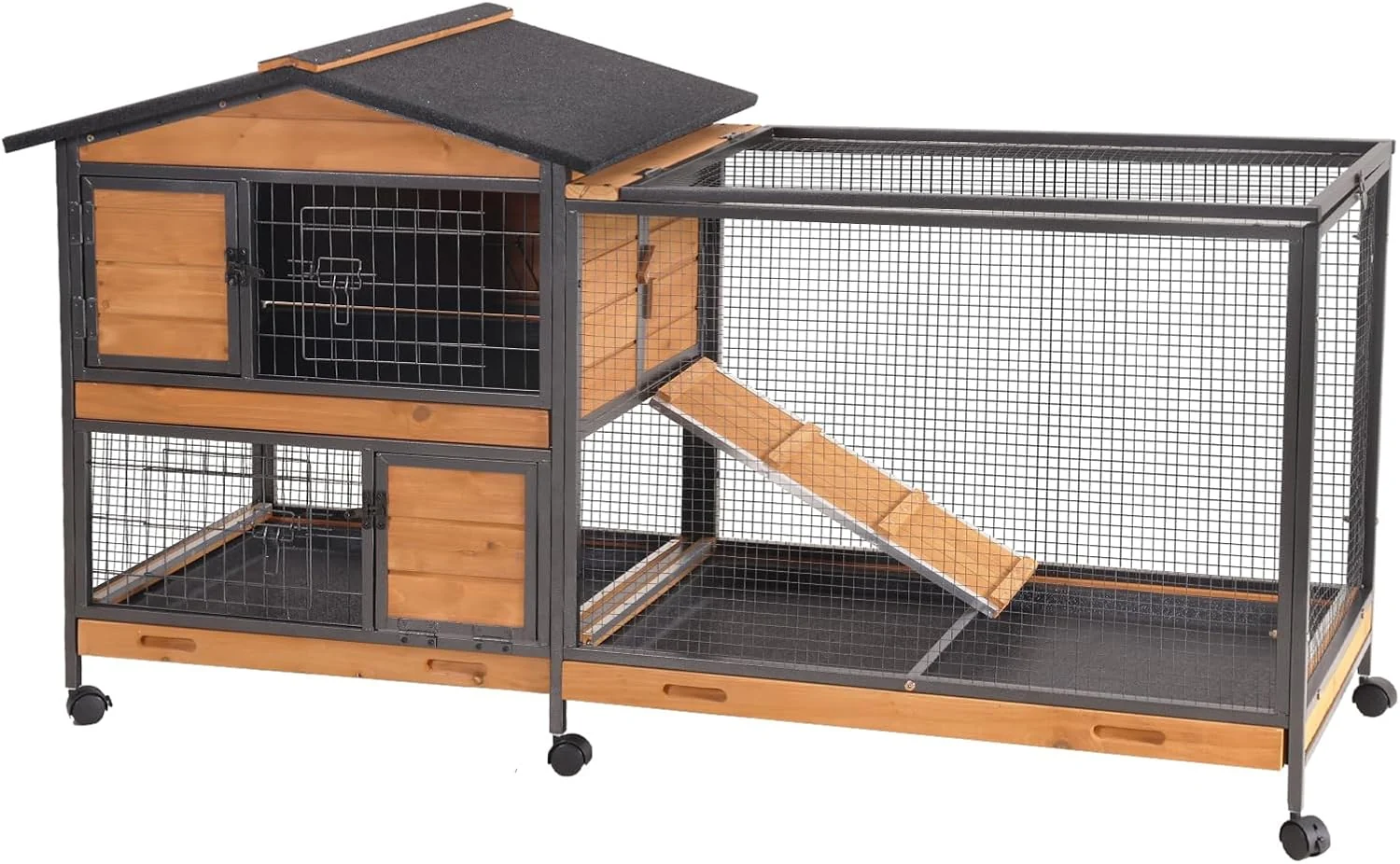 Prestigious Rabbit Hutch Bunny Cage Strong Iron Frame Rabbit Cage Indoor and Outdoor Chicken Coop with Casters Waterproof Roof Great for Rabbit Bunny Guinea Pig Chickens. Soft