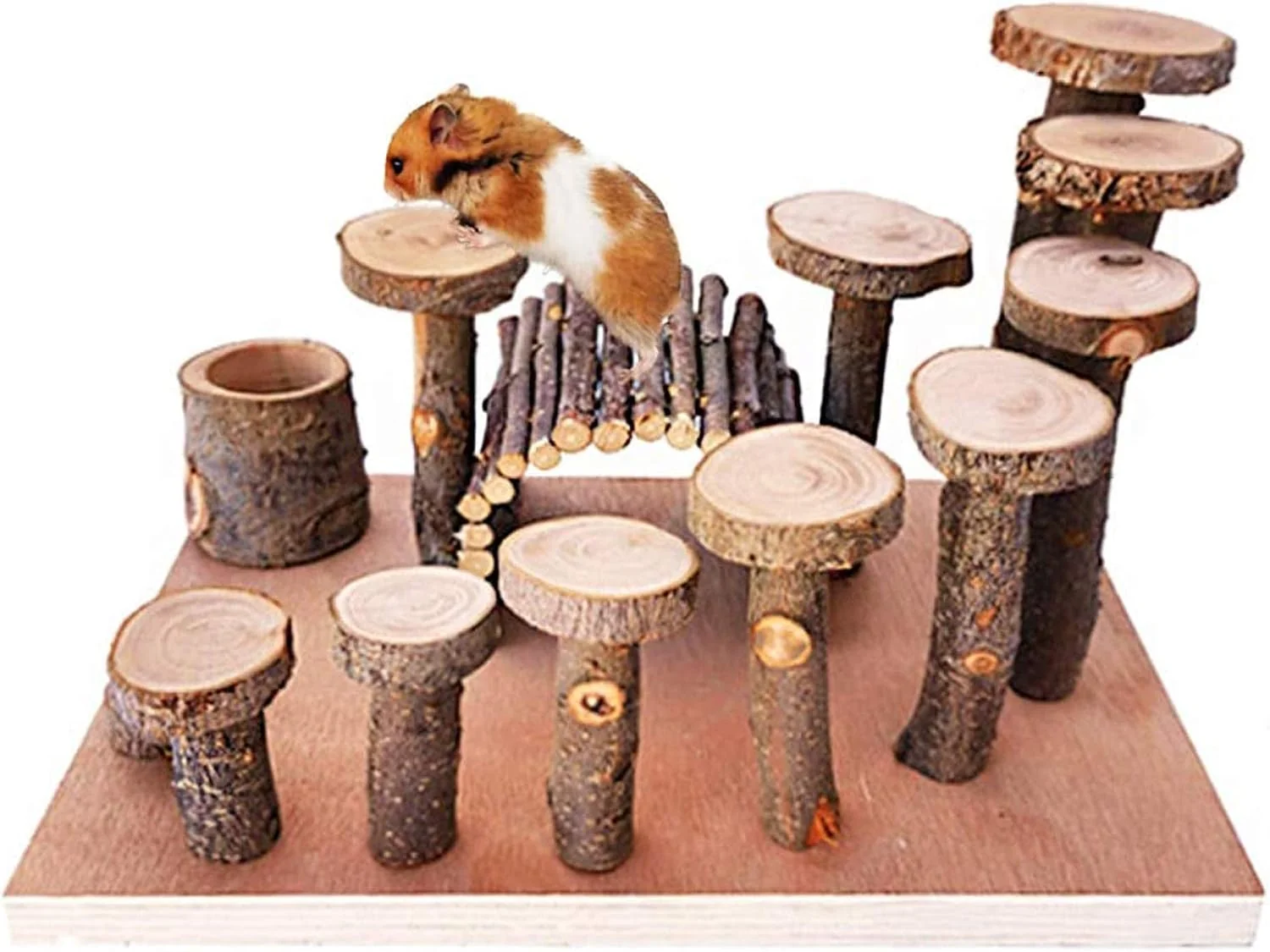 Genuine Wooden Chinchilla Platform Toy - Activity Playground Stand Ladder Hideout Set Bridge Ramps Chew Toys for Mouse Dwarf Hamster Gerbil Rat Sugar Glider Syrian Hamster Small Animals Artisan