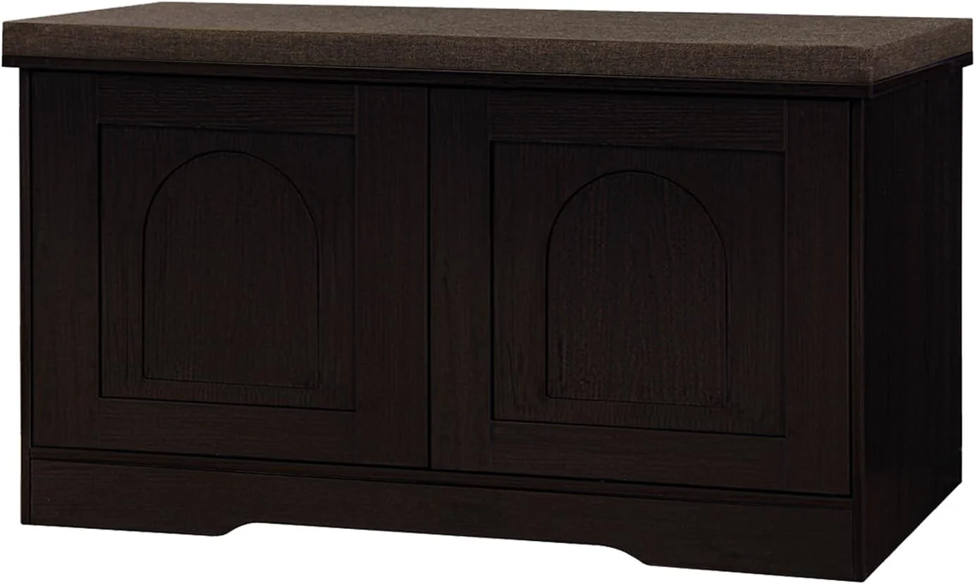 Functional DINZI LVJ Shoe Bench Entryway Storage Bench with Doors Cushion 2-Tier Shoe Rack with 6-Cubby 31.5 L x 13.8 W Shoe Organizer Cabinet Adjustable Shelf Living Room Bedroom Espresso Official