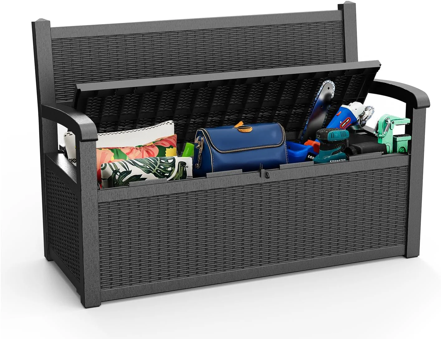 Solid 80 Gallon Storage Bench Waterproof and Lockable Deck Box Outdoor Storage Furniture for Patio Garden and Porch – for Storing Garden Tools and Cushions Black Excellent