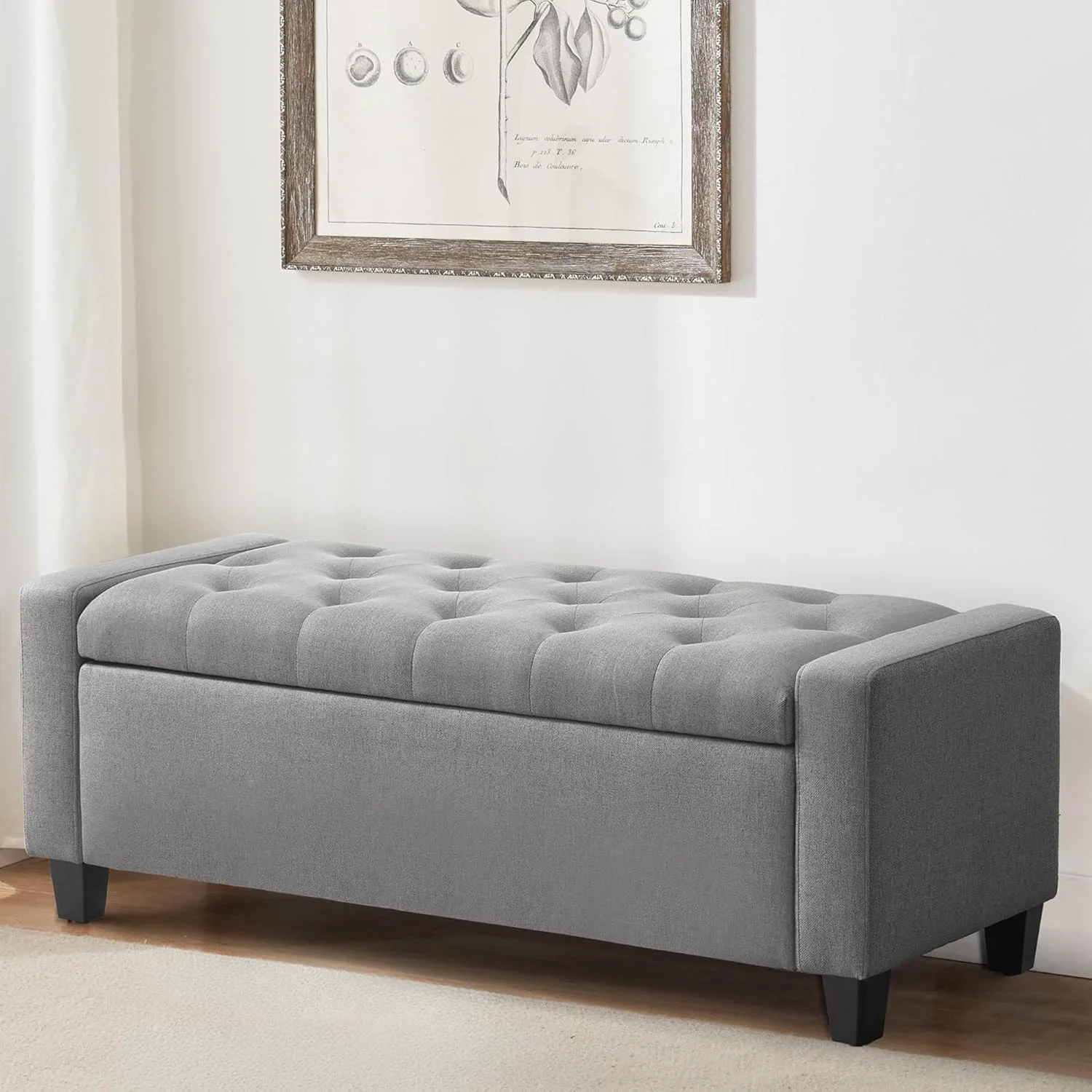 Reusable Ottoman with Storage 48.8 Fabric Storage Ottoman Bench with Hinge Bedroom Bench Upholstered Benches with Seating for Living Room Entryway Grey Exclusive