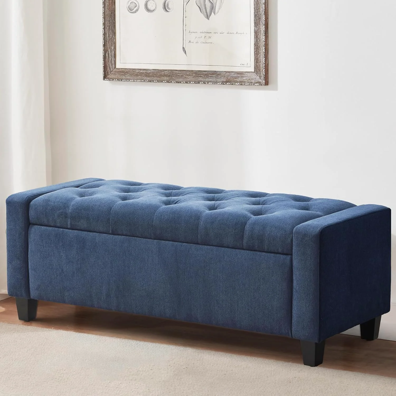 Soft Ottoman with Storage 48.8 Fabric Storage Ottoman Bench with Hinge Bedroom Bench Upholstered Benches with Seating for Living Room Entryway Dark Blue Superior