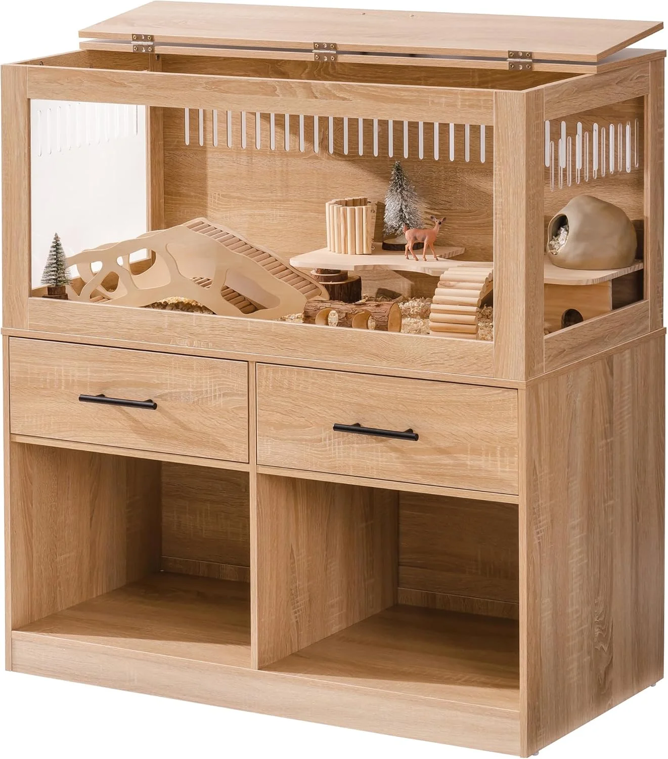 Eco-Friendly MEWOOFUN Large Hamster Cage Hamster Cage and Habitats with Drawers and Storage Cabinet Openable Top Three-Sided Visibility and Four-Sided Ventilation 39.4 L x 19.7 W x 41.7 H Dependable