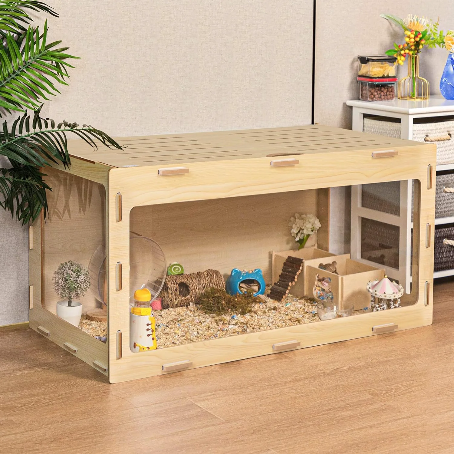 Organic COZIWOW Wooden Hamster Cage Chewproof Bigger World - 32 Large Hamster Cages and Habitats Openable Top 3 Side Acrylic Sheets Small Animal Cage Pet House for Syrian Dwarf Guinea Pig Chinchilla Advanced