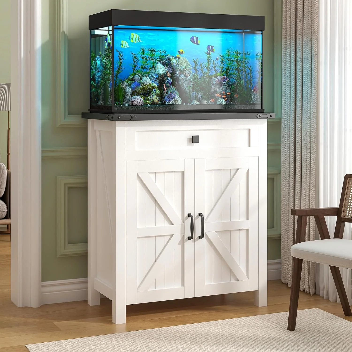 Reusable Suadism 20 Gallon Aquarium Stand With Charging Station Farmhouse Fish Tank Stand Reptile and Terrarium Stand with Drawer and Cabinet Storage Sturdy Heavy Duty 27.6 15.7 - White Luxury