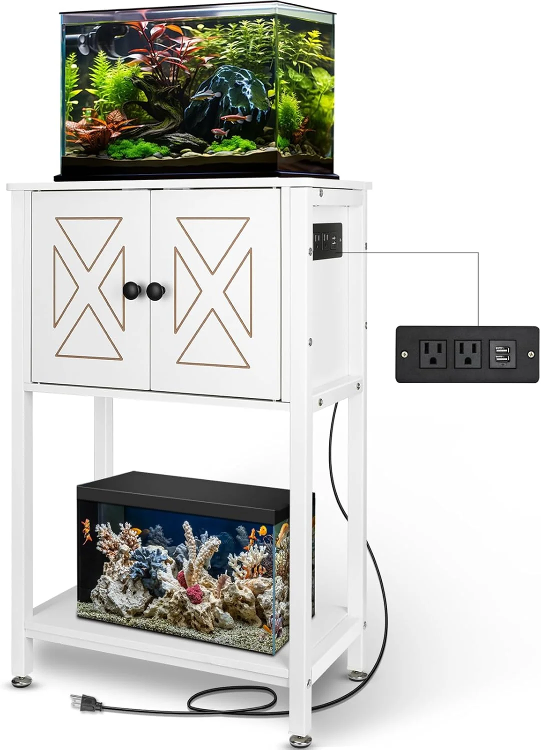 Lightweight 5-10 Gallon Fish Tank Stand Heavy Duty Aquarium Stand with Cabinet Power Outlets for Fish Tank Accessories Storage Double Reptile Terrarium Stand 20.5 L 11 W Tabletop White Proven