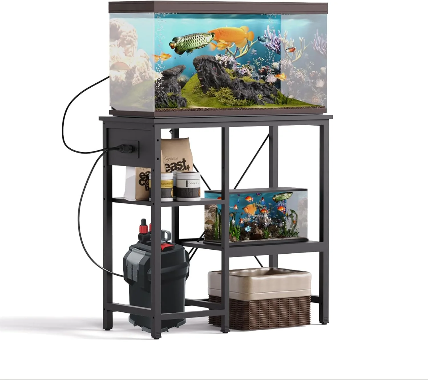 High-End 20-29 Gallon Fish Tank Stand with Power Outlet LED Light Metal Aquarium Stand with 3 Tier Adjustable Storage Shelves Tank Stand for Reptile Tank Turtle Tank 30.7 L 13.8 W Black Trusted