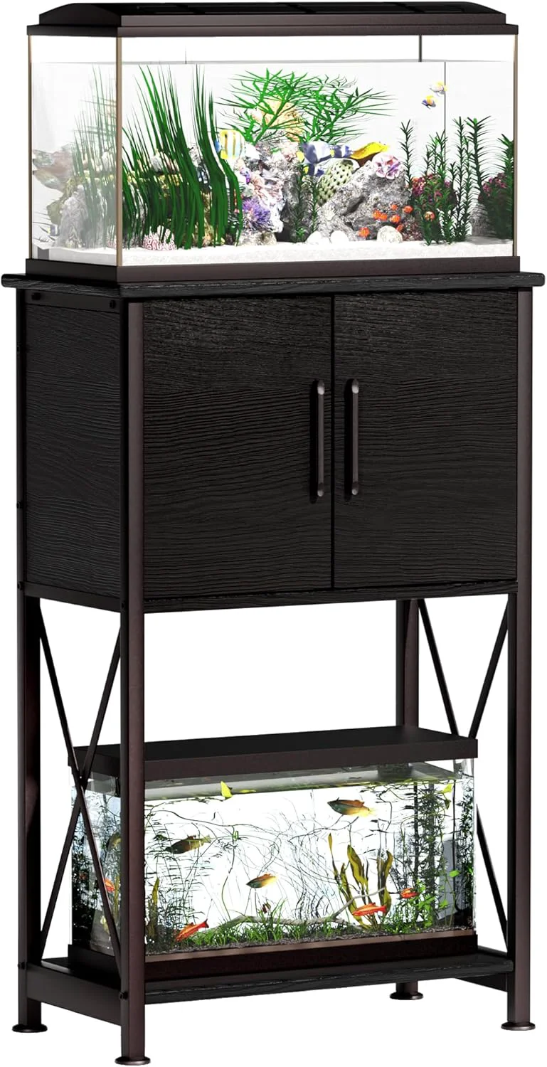 Powerful 5-10 Gallon Fish Tank Stand Metal Double Aquarium Stand with Cabinet for Fish Tank Accessories Storage Heavy Duty 20.5 L 11.02 W Tabletop 500LBS Capacity Black PG06YGB Authentic