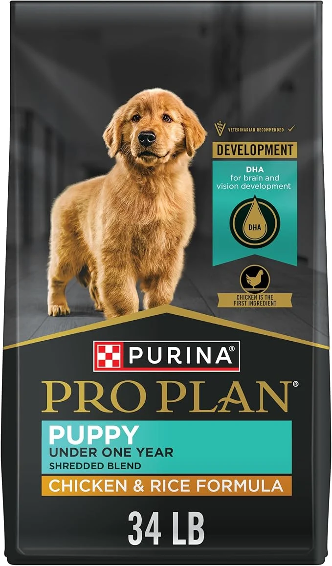 Lightweight Purina Pro Plan High-Protein Puppy Food Shredded Blend Chicken and Rice Formula Dry Dog Food 34 lb. BagAbout This Natural