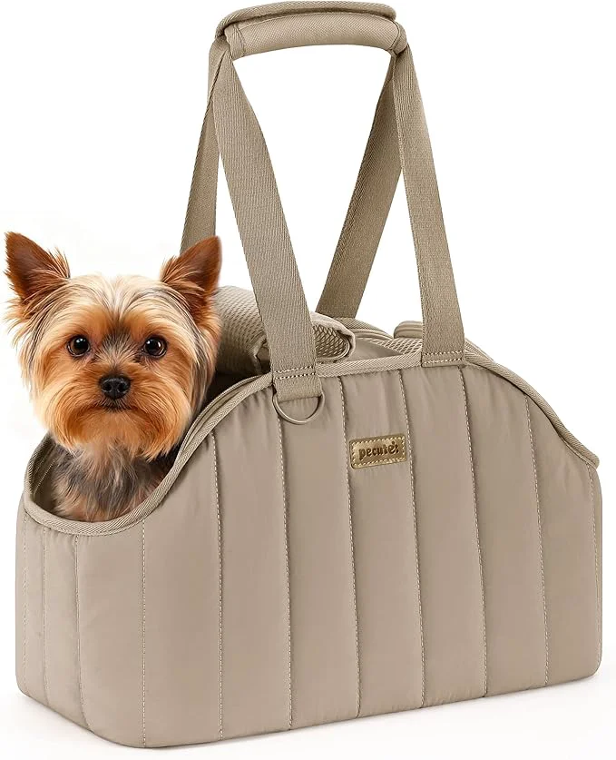 Original Lightweight Dog Purse Carrier — Breathable Mesh Large Pockets Up to 9lbs Khaki Versatile