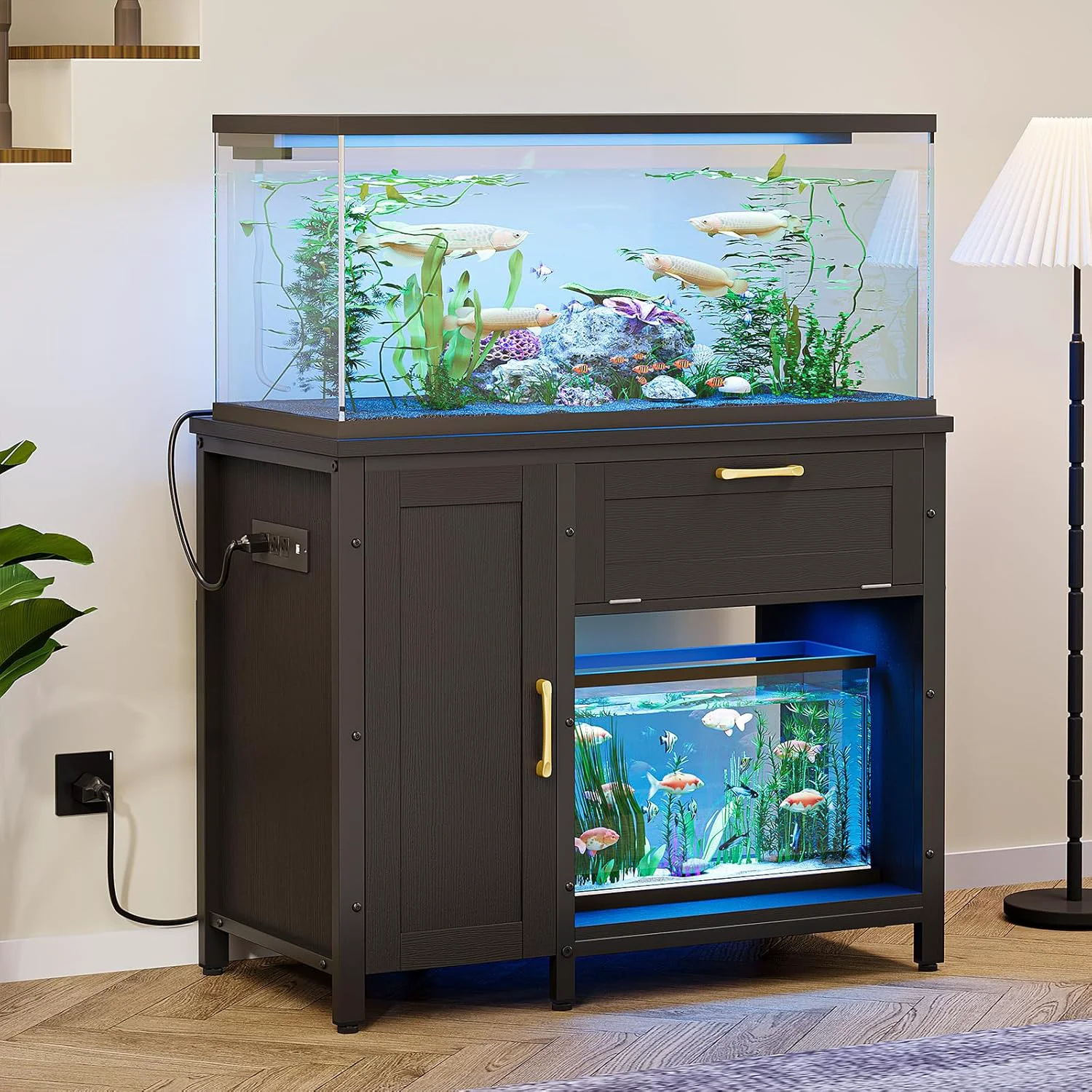 Exceptional ier 40-50 Gallon Fish Tank Stand with Power Outlet LED Light 37x18 Heavy-Duty Metal Aquarium Stand with Cabinet Drawer for Accessories Storage Suit for Reptile Turtle Terrarium 660Lbs Capacity Fashionable