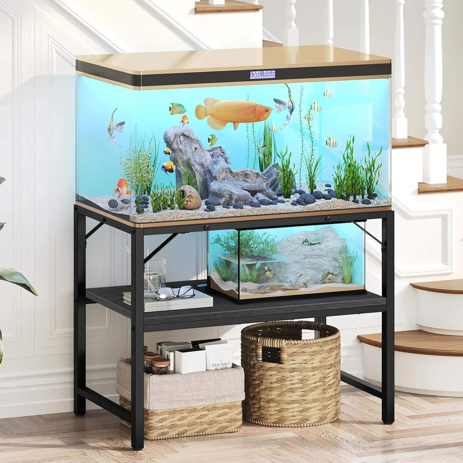 Healthy 40-50 Gallon Fish Tank Stand Aquarium Stand with 2-Tier Storage Shelves Heavy Duty Breeder Turtle Terrarium Stand Rack for Home Office 36.2 L x 18.9 W x 24.4 H Black FTBK4001 Long-Lasting