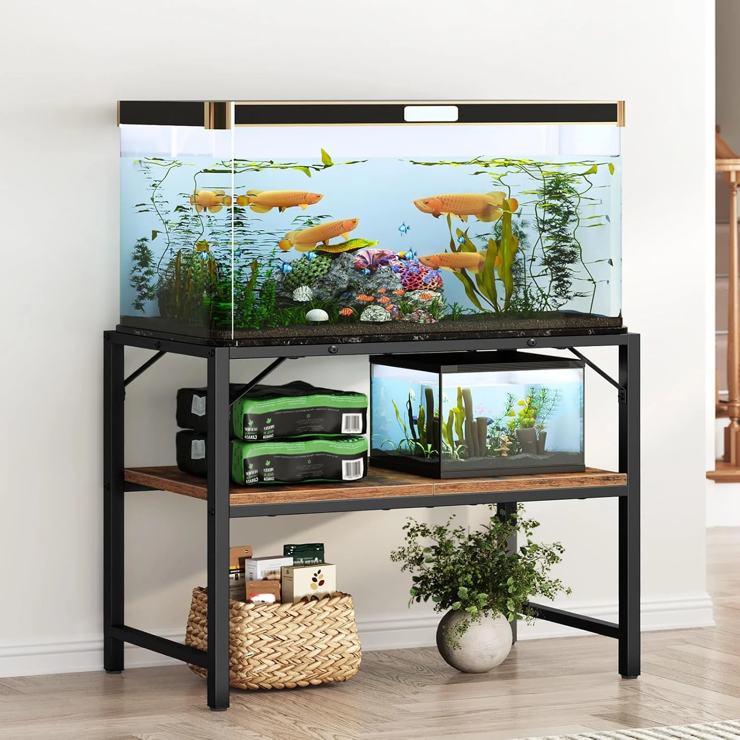 High-Quality 40-50 Gallon Fish Tank Stand Aquarium Stand with 2-Tier Storage Shelves Heavy Duty Breeder Turtle Terrarium Stand Rack for Home Office 36.2 L x 18.9 W x 24.4 H Rustic Brown FTHR4001 Dependable