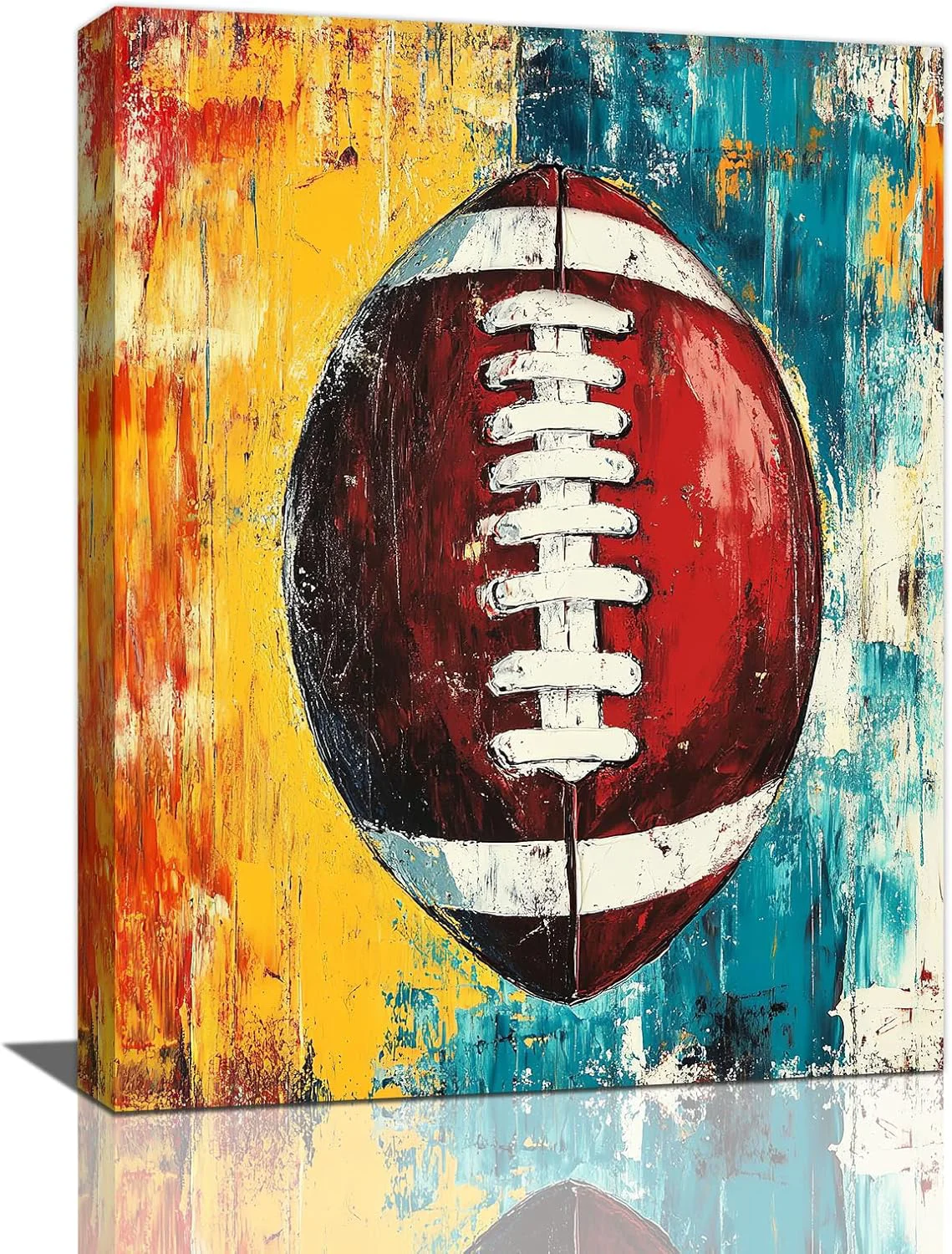 Long-Lasting Graffiti Football Bathroom Pictures Wall Art Rugby Sport Bathroom Wall Decor Colorful Football Framed Painting Canvas Artwork for Bedroom Living Room Decorations 16 L x 12 W Crafted
