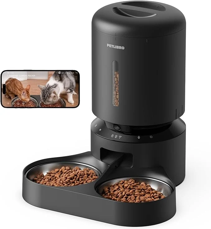 Pure PETLIBRO Automatic Cat Feeder with Camera for Two Cats 1080P HD Video with Night Vision 5G WiFi Pet Feeder with 2-Way Audio for Cat Dog Low Food Motion Sound Alerts Dual Tray Black 5LAbout ThisOverview Enhanced