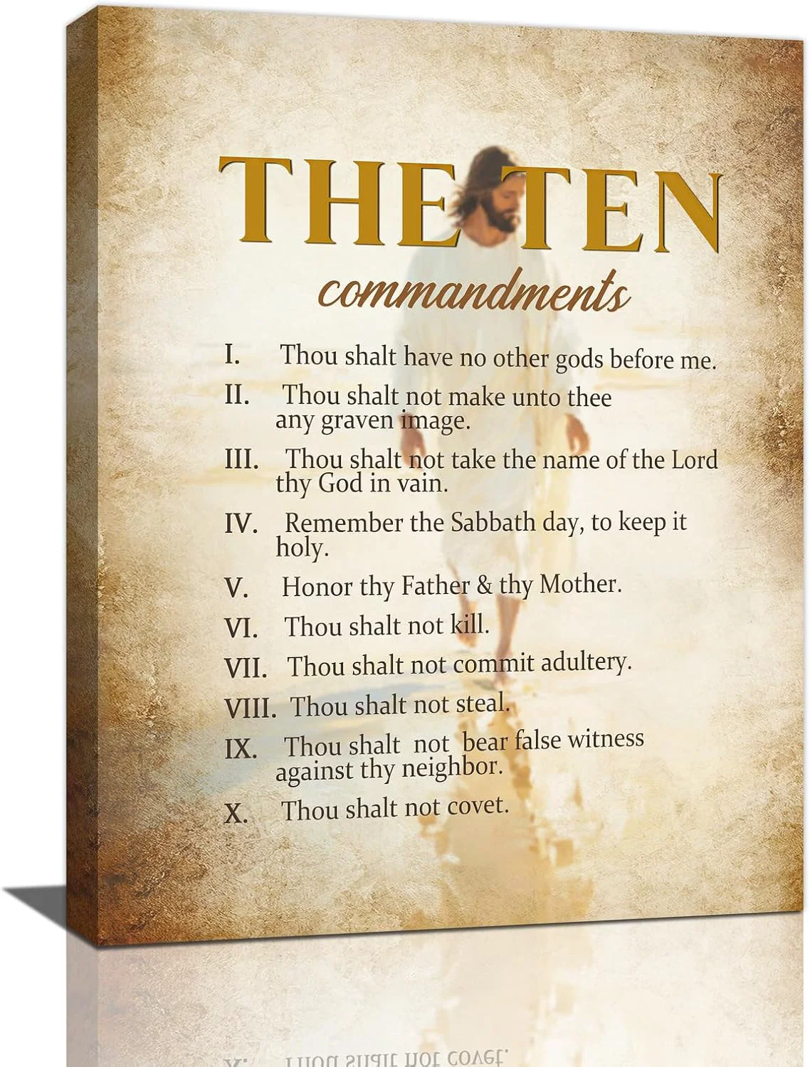 Green The Ten Commandments Christian Pictures Wall Art Bible Verse Jesus Bathroom Wall Decor Religion Scripture Framed Painting Religious Canvas Artwork for Church Bedroom Living Room 16 L x 12 W Superior