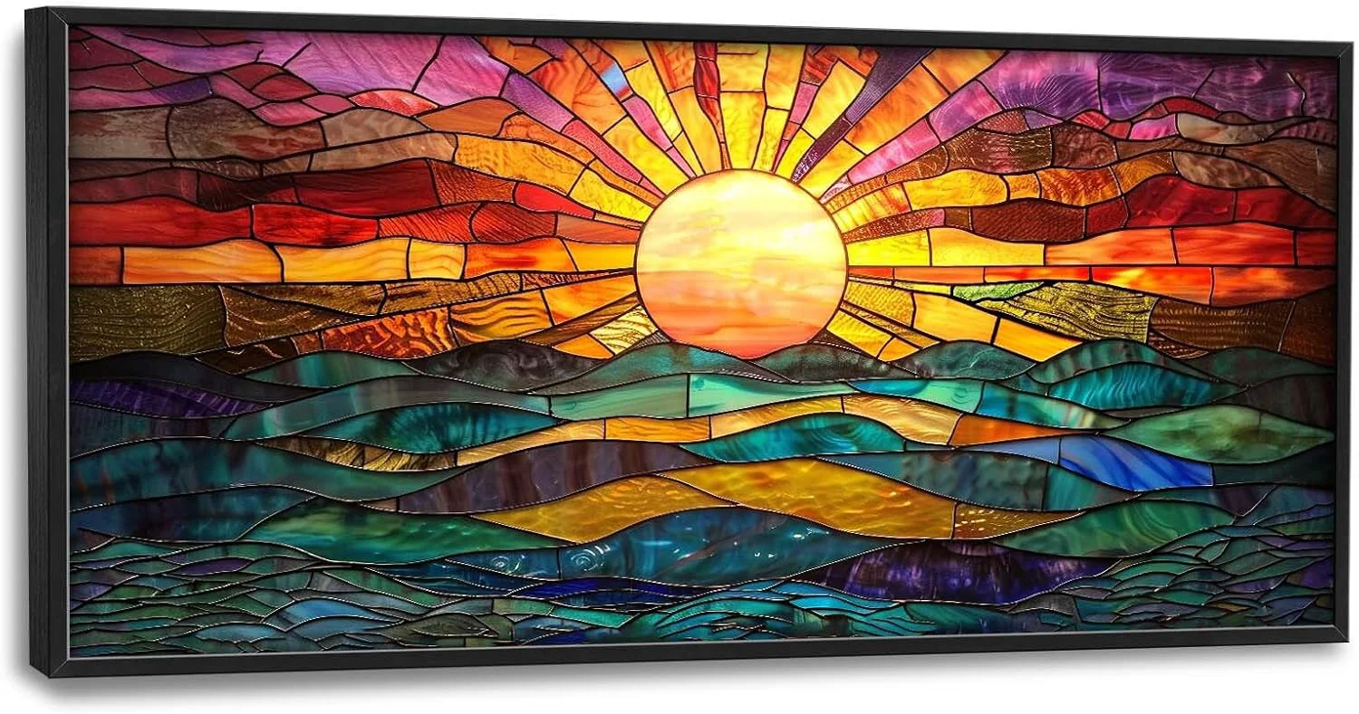 High-Grade Quorin Boho Sun Large Wall Art Colorful Pictures Abstract Geometric Sun Sunset Sea Wall Decor Modern Canvas Print Painting Artwork for Dining Room Living Room Bedroom 60L x 30W Exceptional