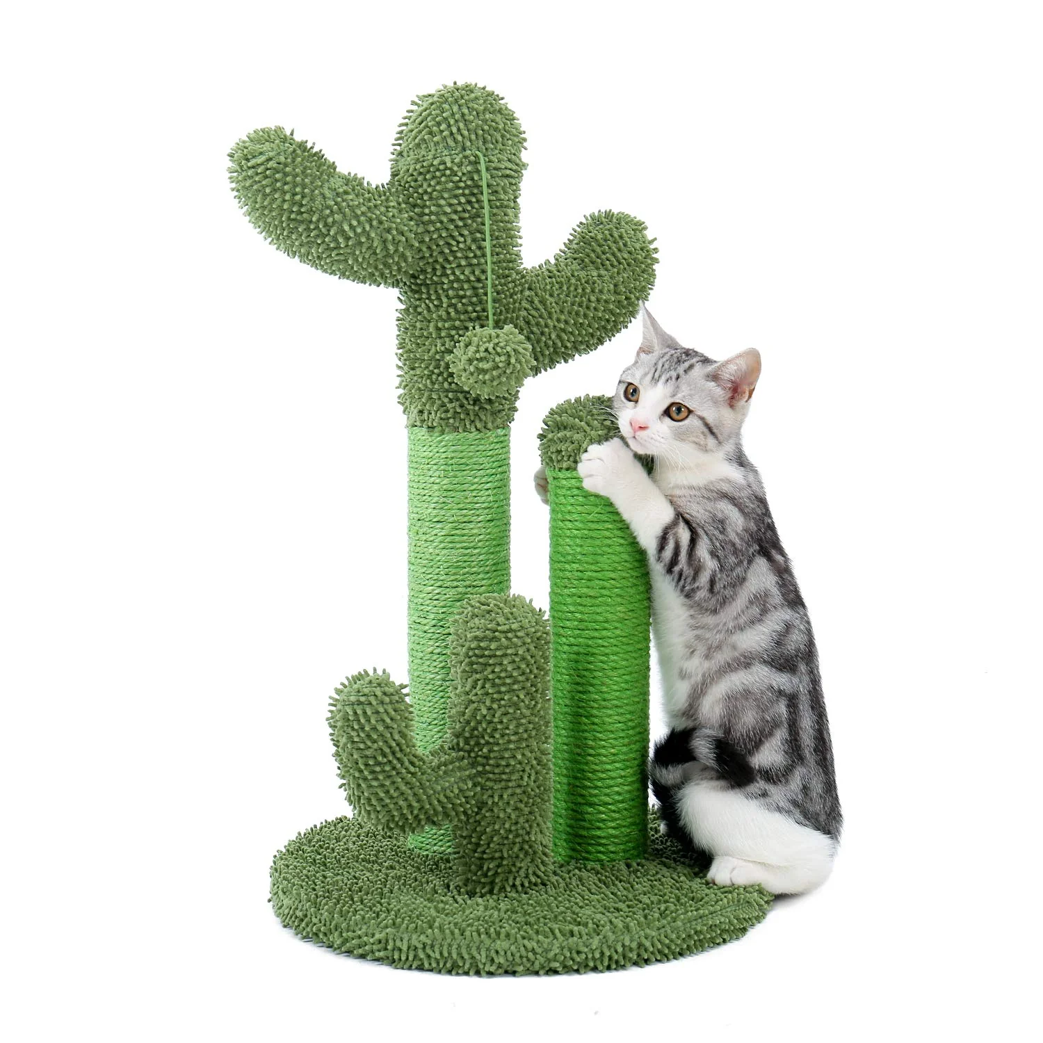 Recyclable PAWZ Road Cat Scratching Post Cactus – 3 Posts Dangling Ball Toy Medium 23 Inches Natural