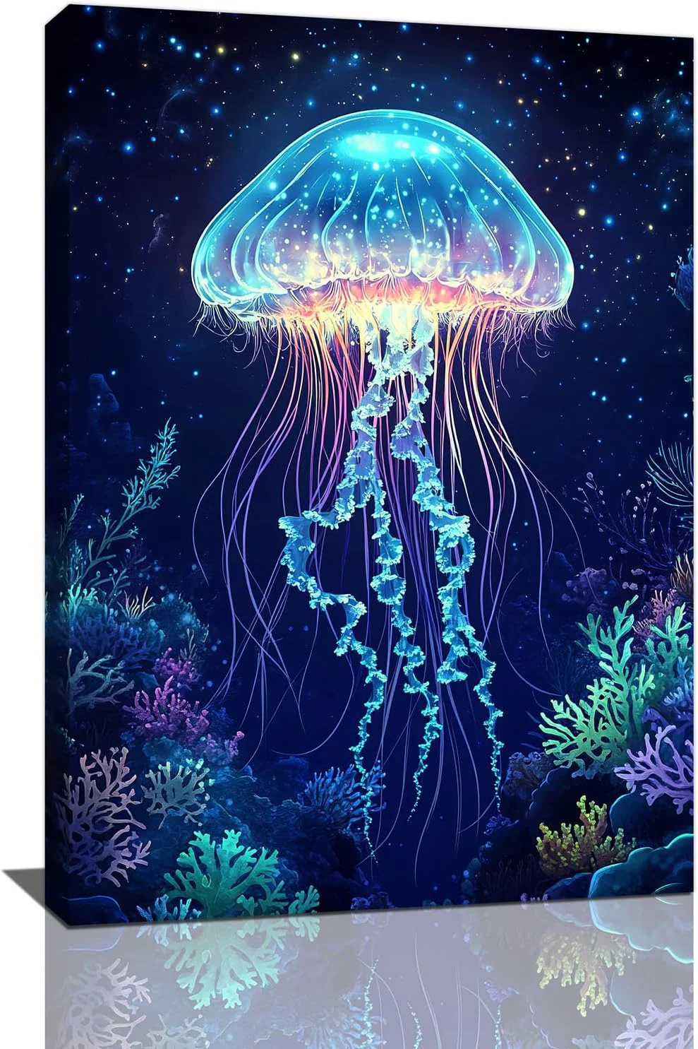 Recyclable Ocean Jellyfish Wall Art Canvas Coral Fish Wall Decor Prints Framed Painting Underwater Pictures Gifts Artwork for Bathroom Living Dining 16 x24 Consistent