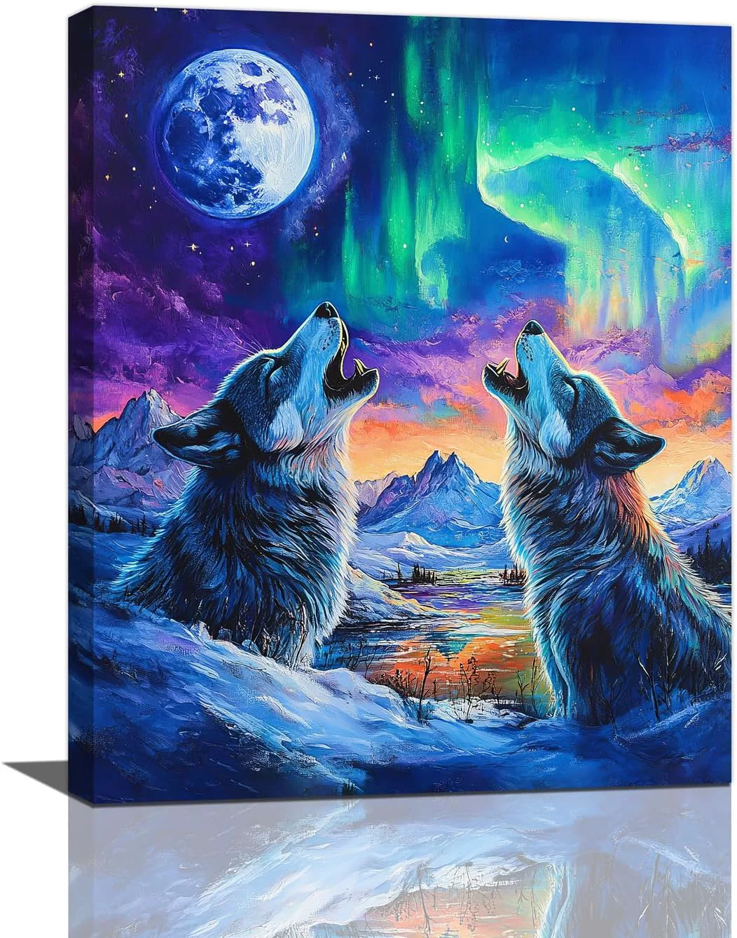 Premium Wolf Wall Art Wolves Canvas Wall Decor Prints Framed Painting Aurora Pictures Gifts Artwork for Bathroom Bedroom Living Dining 16 x20 Advanced