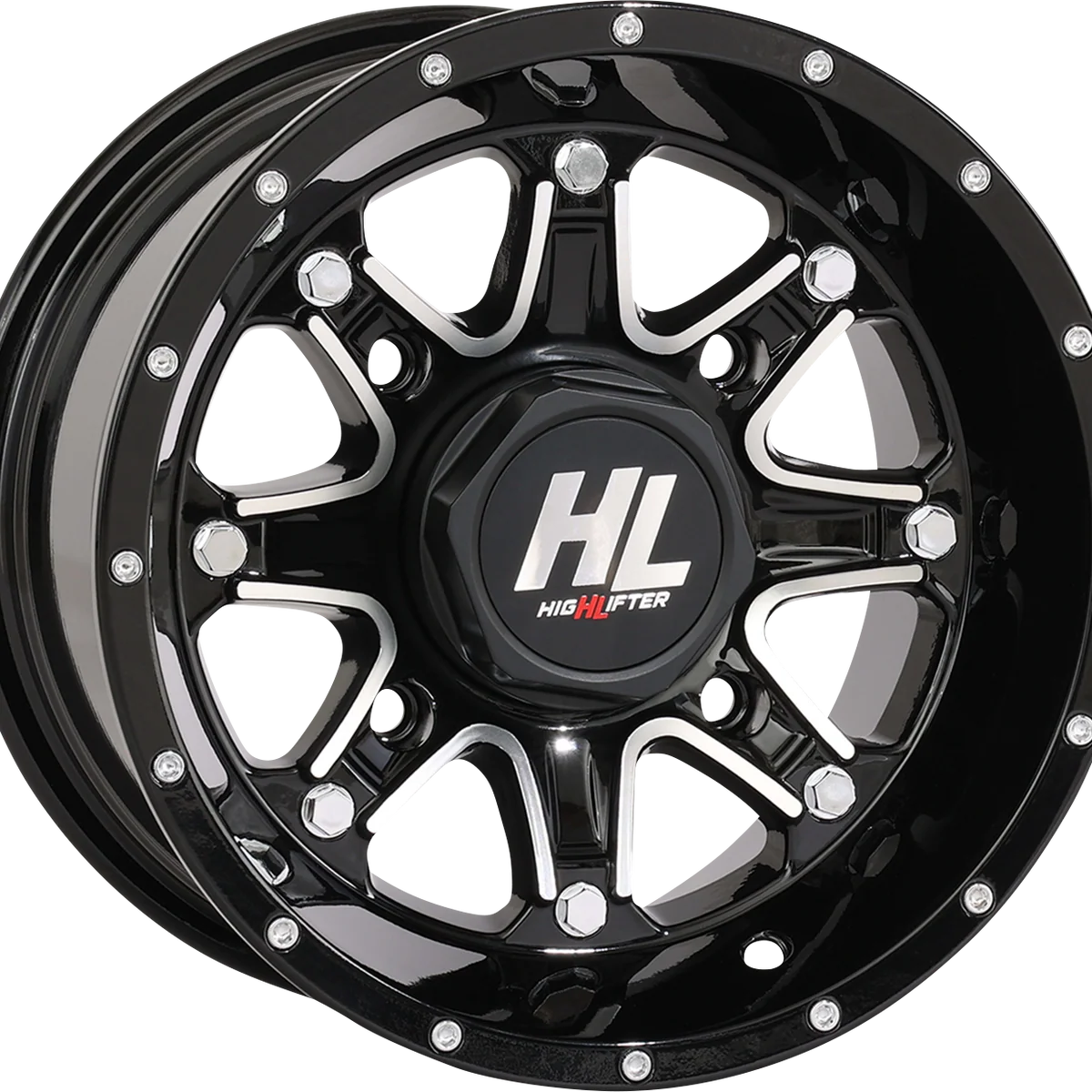 Environmentally Friendly HIGH LIFTER Wheel - HL4 - Front Rear - Gloss Black w Machined - 12x7 - 4 110 - 4 3 10 mm 12HL04-1110 Fine Crafted