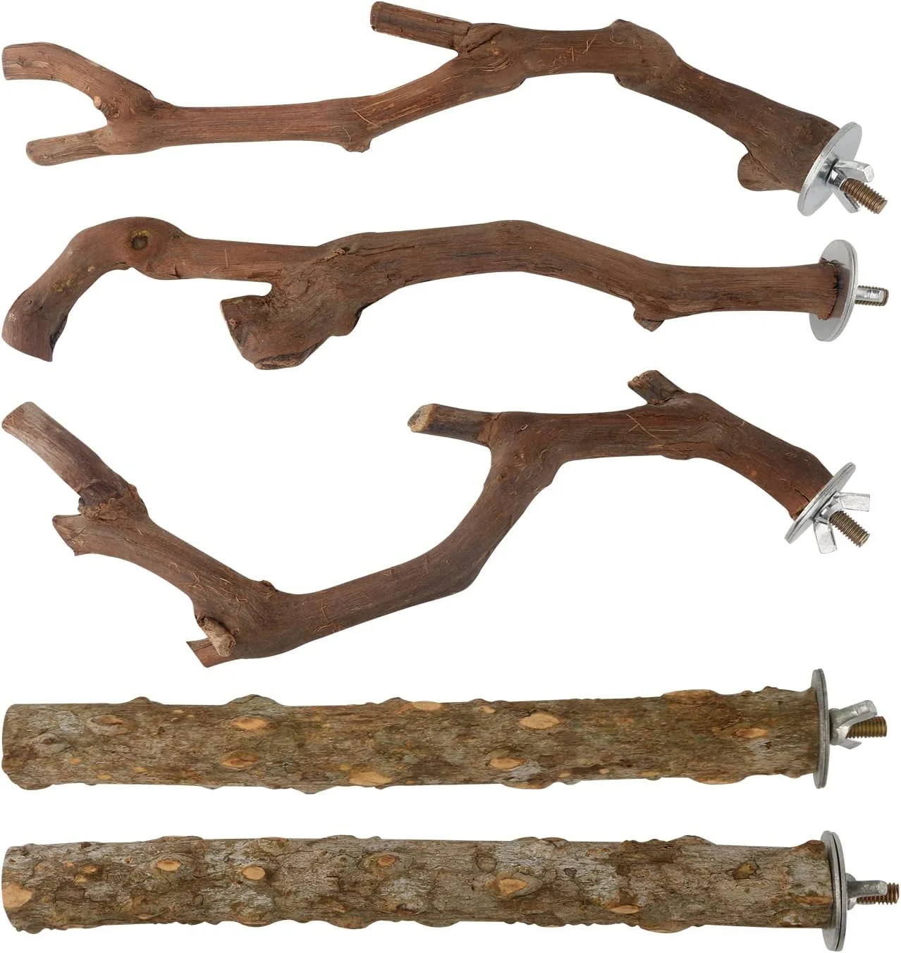 Smooth 5PCS Bird Perch Stand Natural Wooden Parrot Stand Branch 3 Grape Wood Perch 2 Stand Paw Grinding Fork Parakeet Chewing Stick Exercise Training Branches for Cockatiels Small Medium Birds Green