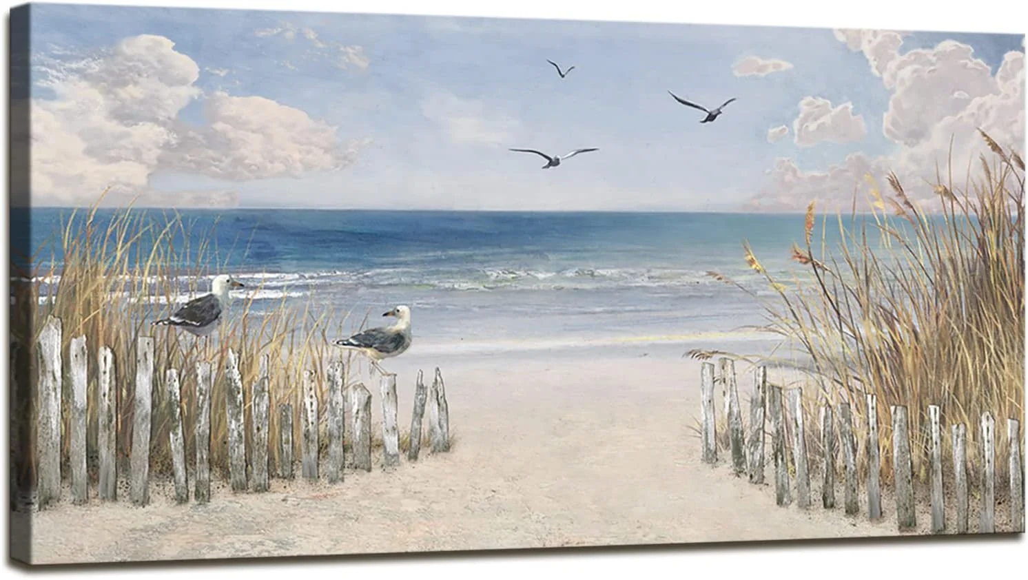 Optimized XXMWallArt FC3775 Sandy Beach Wall Art Canvas Print Wall Art Seascape Blue Print Home Decor Abstract Coastal Picture Modern Ocean Artwork for Living Room Bedroom Bathroom Office Decor Advanced