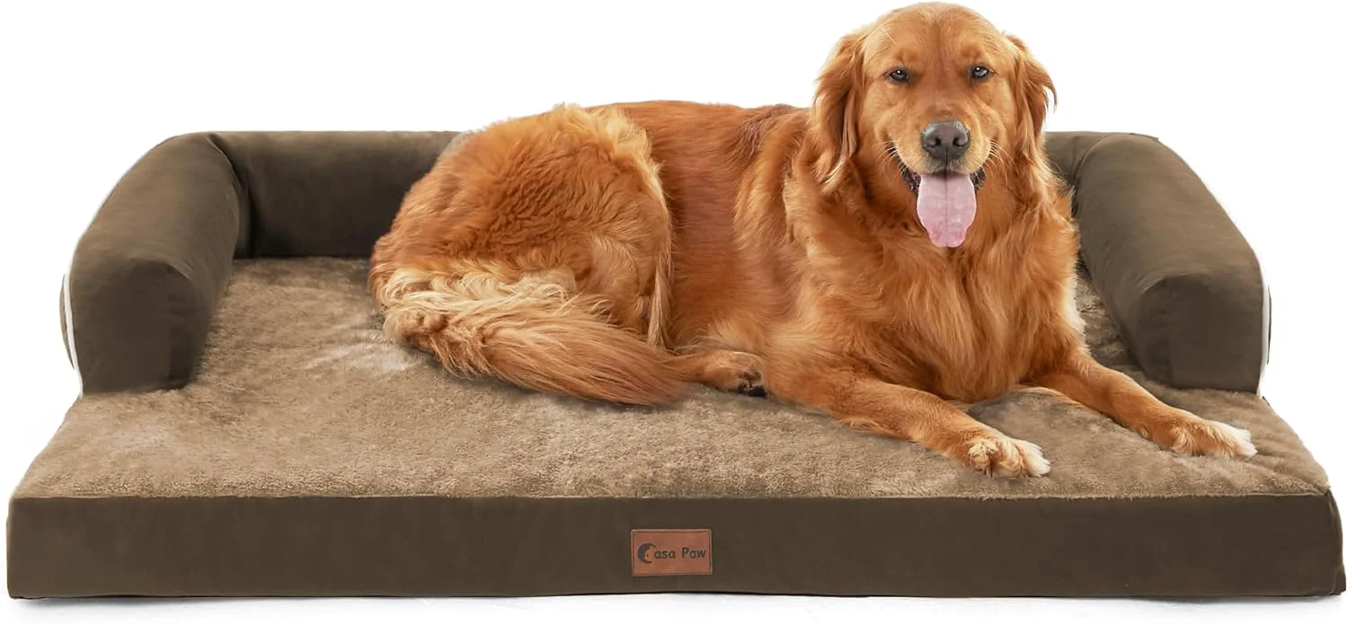 Luxury Orthopedic Dog Beds for Extra Large Dogs Waterproof Dogs Beds XLarge Memory Foam Dog Couch Beds with Comfy Bolster Removable Washable Cover and Nonskid Bottom X-Large Brown Easy-to-Use