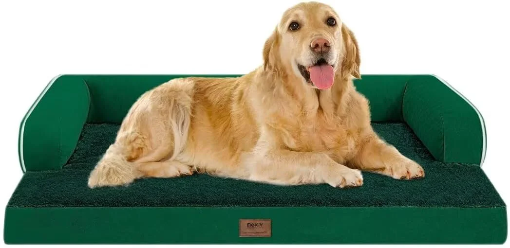 Recyclable Large Dog Bed Orthopedic Washable - Waterproof Removable Cover - Medium XLarge Big Dogs - Egg Foam Couch - Emerald Dog Beds Bolster with Sides Superior