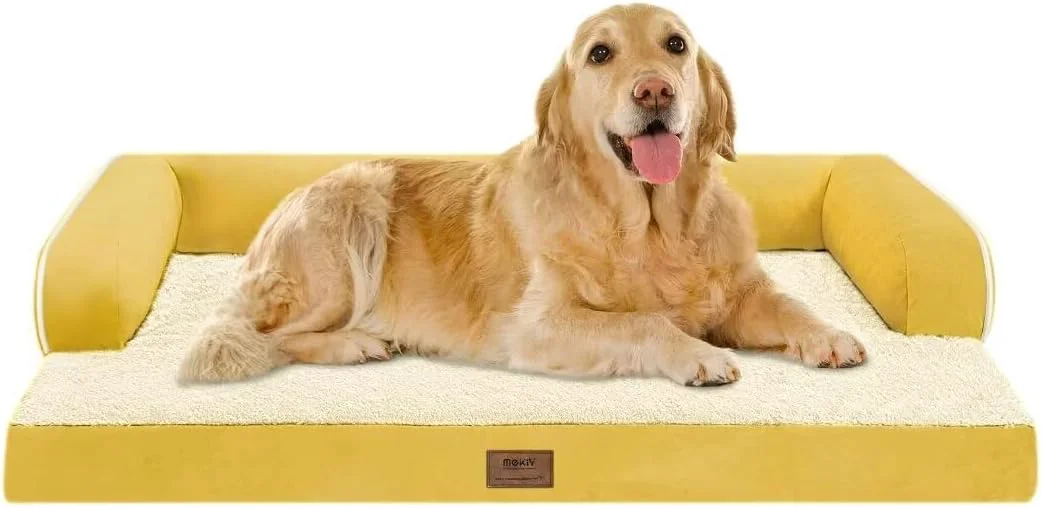 Relaxed Large Dog Bed Orthopedic Washable Beds Bolster Pet XL Large Big Dogs Memory Foam Couch Sofa Waterproof with Removable Cover - Ginger Yellow Dog Bed User-Friendly