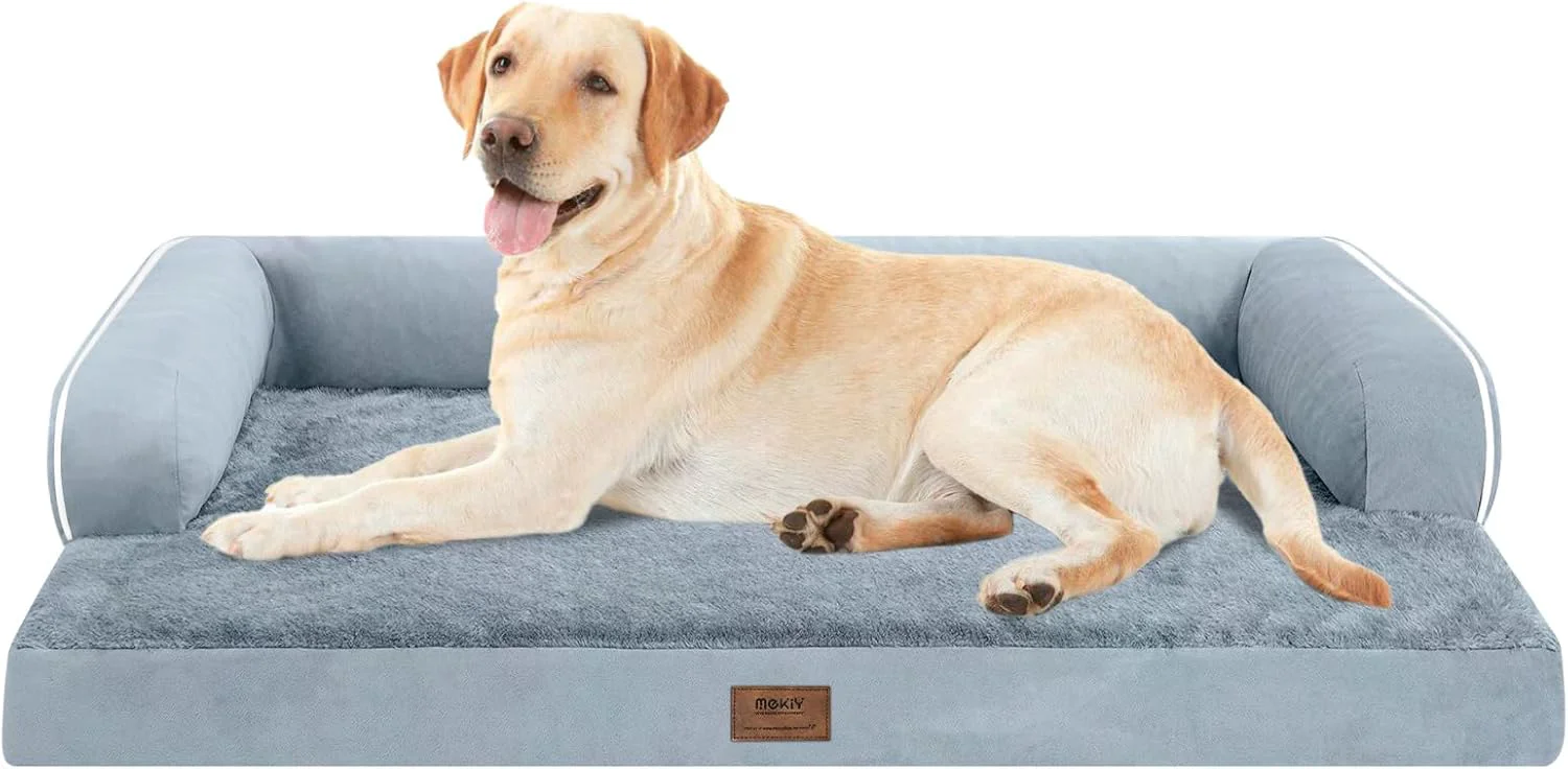 Safe Large Dog Bed Orthopedic Washable - Beds Bolster Pet - XXL XXLarge Big Dogs - Memory Foam - Couch Sofa - Waterproof with Removable Cover - Grey Dog Bed Trendy