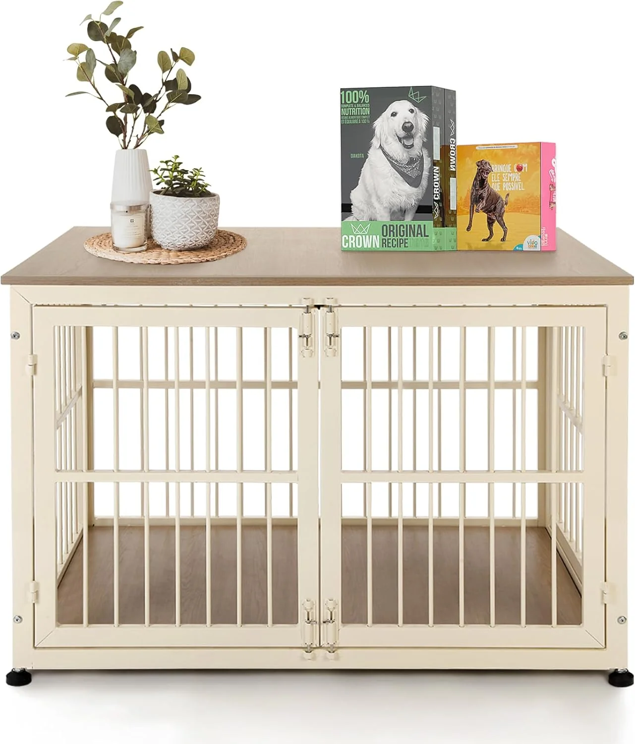 Durable 32 Inch Heavy Duty Dog Crate Furniture for Medium and Small Dogs Decorative Pet House End Table Wooden Cage Kennel Furniture Indoor with Double Doors Sturdy Dog Cage for Anxiety Dog Lightweight