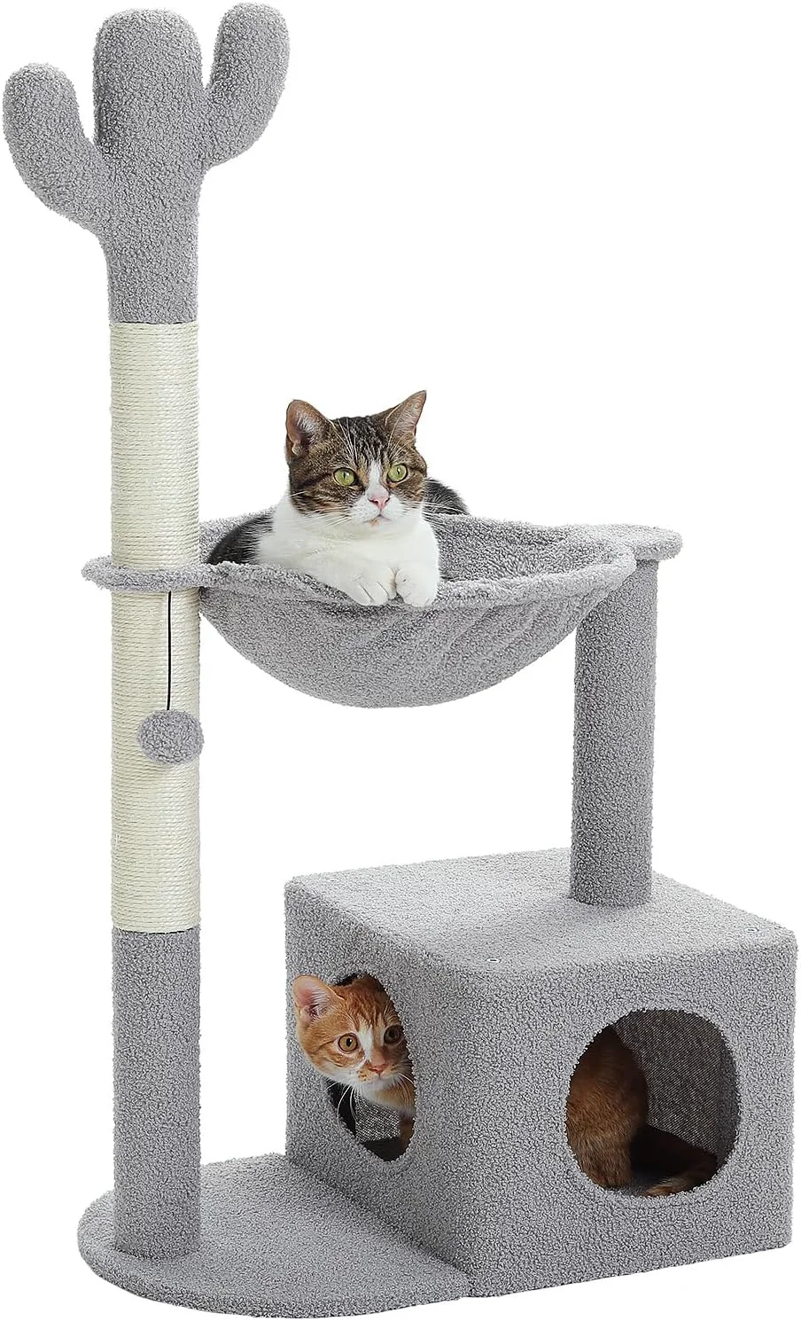 Functional Cactus Cat Tree Cat Scratching Post 40 Cat Tower with Large Metal Carpet Hammock Cat Scratching Post for Indoor Cats with Condo Dangling Ball Grey Top-Quality