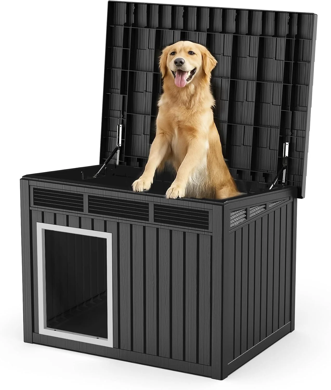 Fast Dog House Indoor Outdoor Resin Waterproof Puppy Shelter with Air Vents and d Floor Air Rod on Top to Open Dog Kennel for Small to Large Dogs Black 42.87 32.95 31.61 Organic