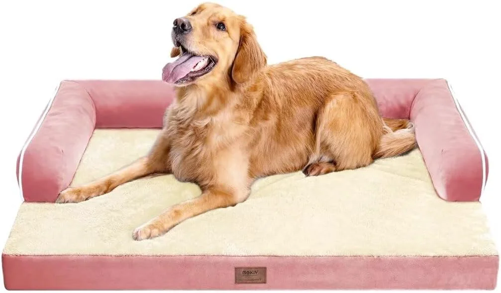 Exclusive Large Dog Bed Orthopedic Washable Beds Bolster - XL XLarge Big Dogs - Memory Foam - Ultra-Soft Pink XL Dog Crate Bed - Waterproof with Removable Cover Certified