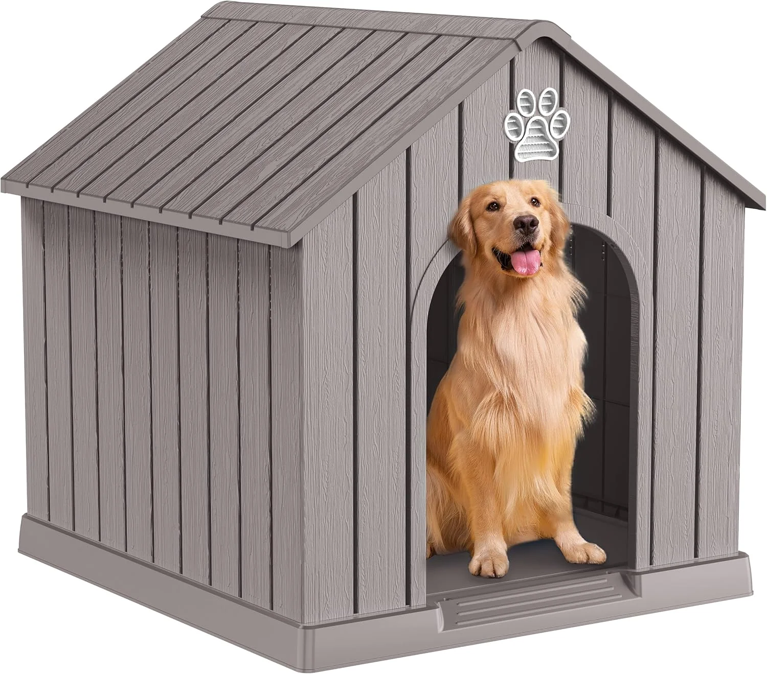 Recyclable DRATO Indoor Outdoor Waterproof Dog House PP Material Puppy Shelter with Air Vents and d Floor Sturdy Dog Kennel for Small to Large Sized Dogs Easy to Assemble Gray 38.62×36.26×38.07 Inches High-Quality