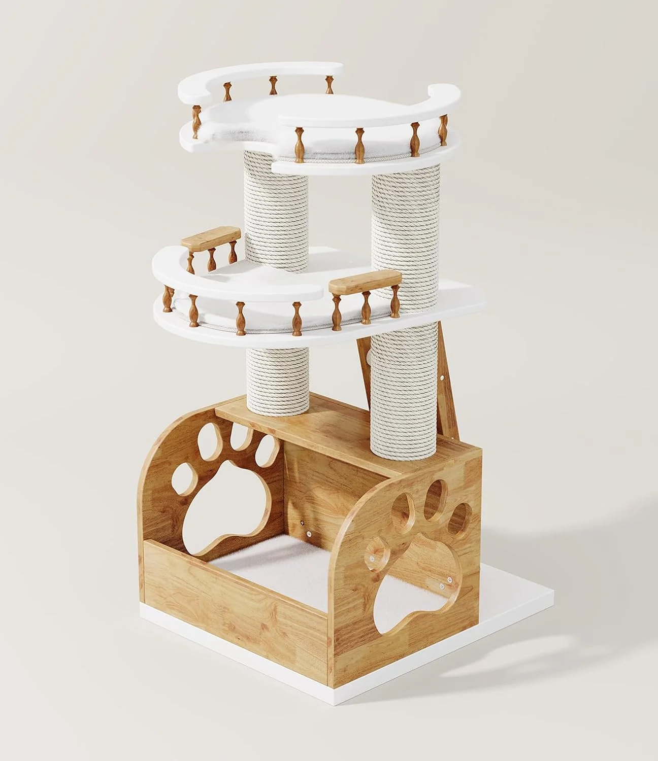 Smooth Modern Cat Tree Solid Wooden Cats Tower 37 Luxury Cats Trees Condo for Large Cat Multi-Level Cat Tree Tower Natural Cat House Furniture with Scratching Posts Removable Washable Cushions Superior