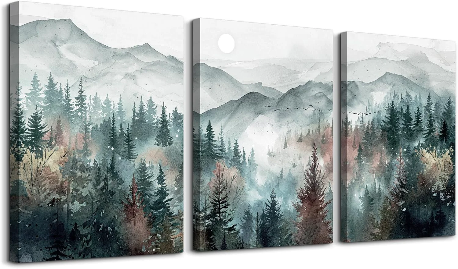 Prestigious TTHYUEWS Farmhouse Wall Art For Bedroom Wall Decor For Living Room Wall Pictures for Office Fog Forest Mountain Landscape Watercolour Painting Artwork Modern Home Decorations Ready To Hang 3 Piece Solid