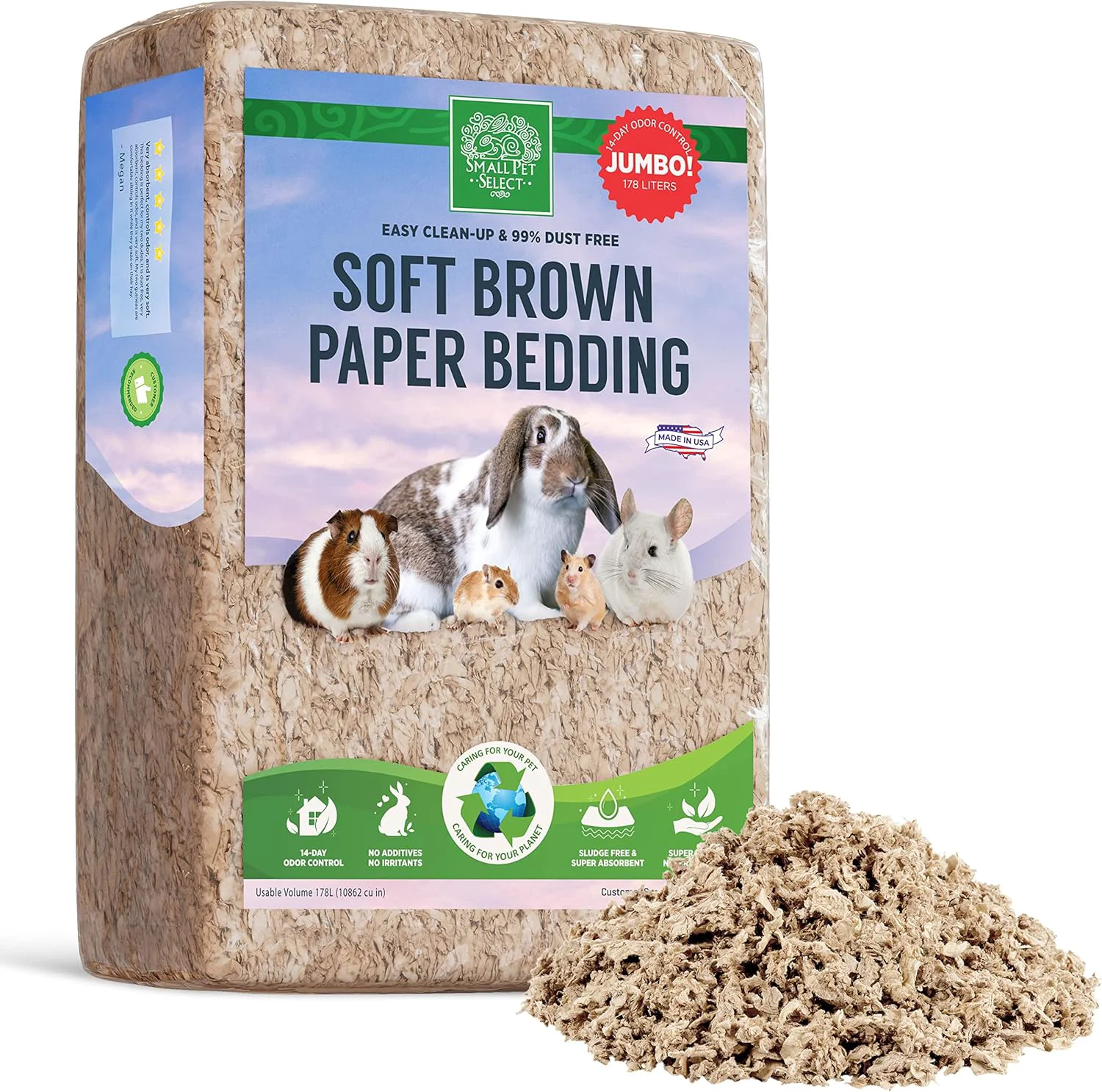 Pure Small Pet Select Premium Small Animal Bedding Natural Soft Paper Bedding for Small Indoor and Outdoor Pets Made in USA Jumbo Size 178 L Pack High-Performance