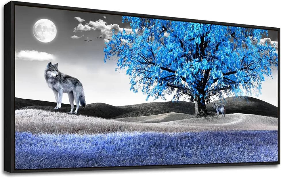 Natural Framed Canvas Wall Art For Living Room Family Wall Decorations For Bedroom Modern Office Wall Decor Paintings Blue Tree Landscape Pictures Artwork Canvas Art Prints Home Decor Black Frame 20 X 40 Stylish