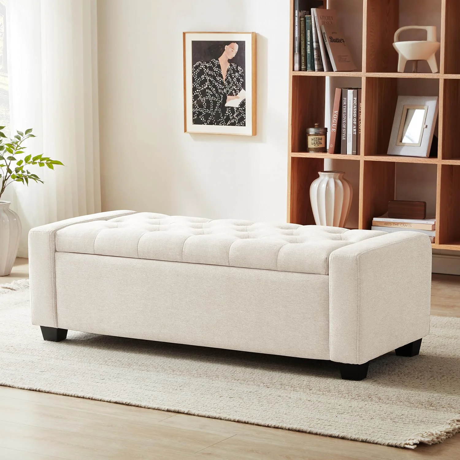 Expertly Made 48 Ottoman with Storage Storage Ottoman Bench with Safety Hinge Upholstered Entryway Bench with Seating for Bedroom Living Room Holds up to 330 lb Beige Dependable