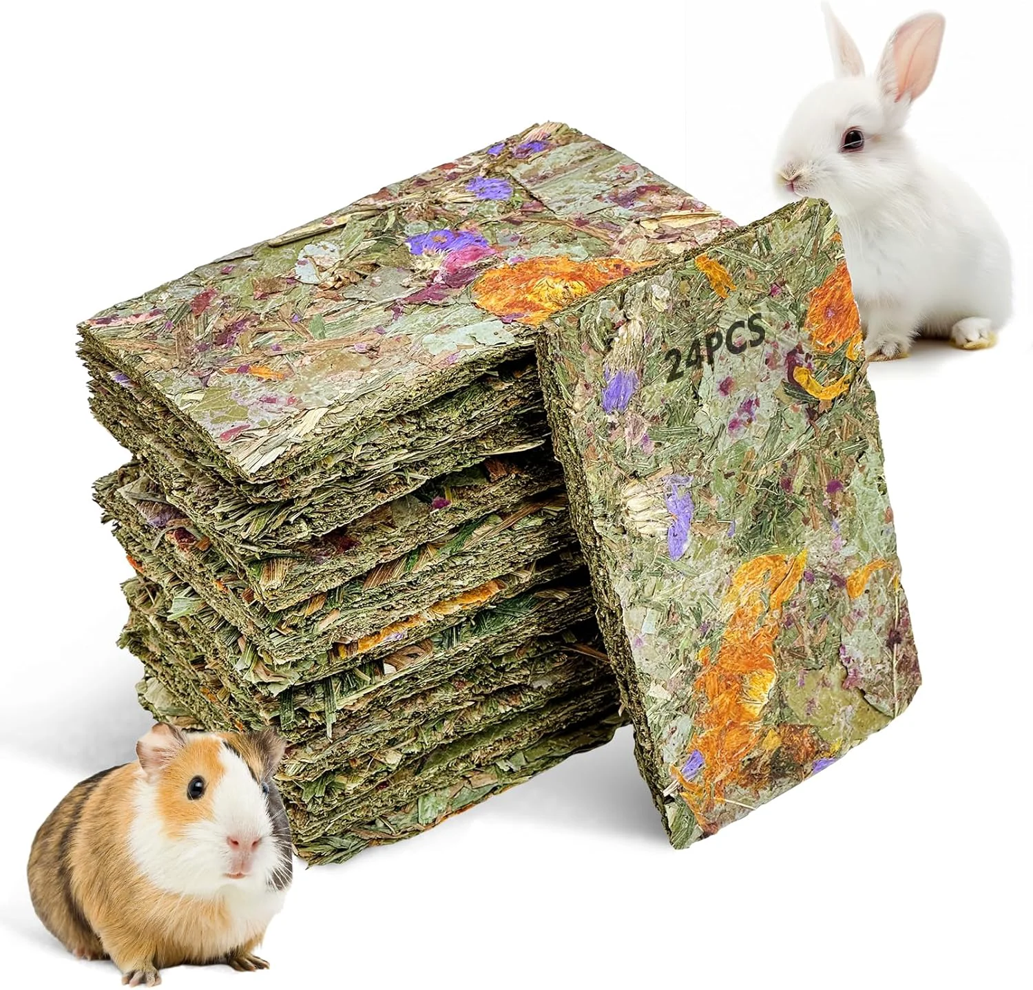 Fine Fhiny 24 PCS Rabbit Timothy Hay Chips Toys Natural Bunny Molar Treats with Herbal Flowers Rabbit Chew Toys for Teeth Small Animal Snacks for Rats Chinchillas Guinea Pigs Hamsters First-Class