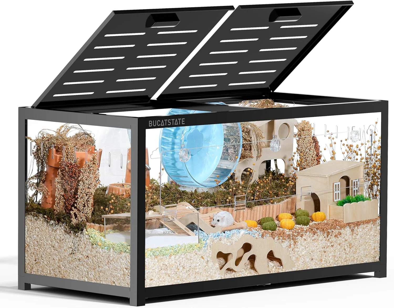 High-Grade BUCATSTATE Hamster Cage 3.0 Large Metal Rat Cage Stackable with Top Access Easy Assemble 39.3L x 19.7W x 20.4H Inches Dwarf Syrian Hamster Tank for Gerbil Mouse 5.4 ft² Black Contemporary
