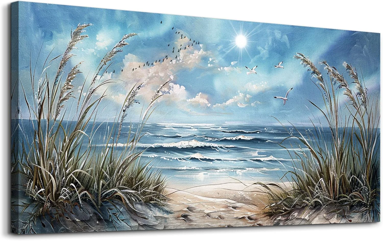 Original hyidecorart Large Wall Art For Living Room Wall Decor For Bedroom Sunshine Ocean Scenery Painting Blue Sea Waves Wall Pictures Office Modern Canvas Prints Artwork Aesthetic Home Decoration 48 X 24 Top-Quality
