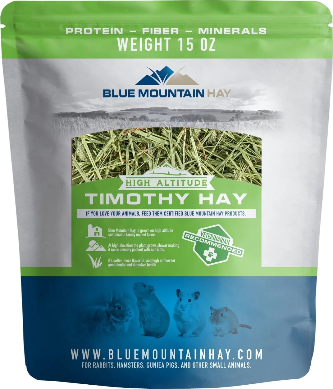 Modern Blue Mountain Hay Fresh Timothy Hay 15 Ounce Great for All Ages High-Altitude Hay Pet Food for Rabbits Guinea Pigs Chinchillas Hamsters and Other Small Pets Convenient