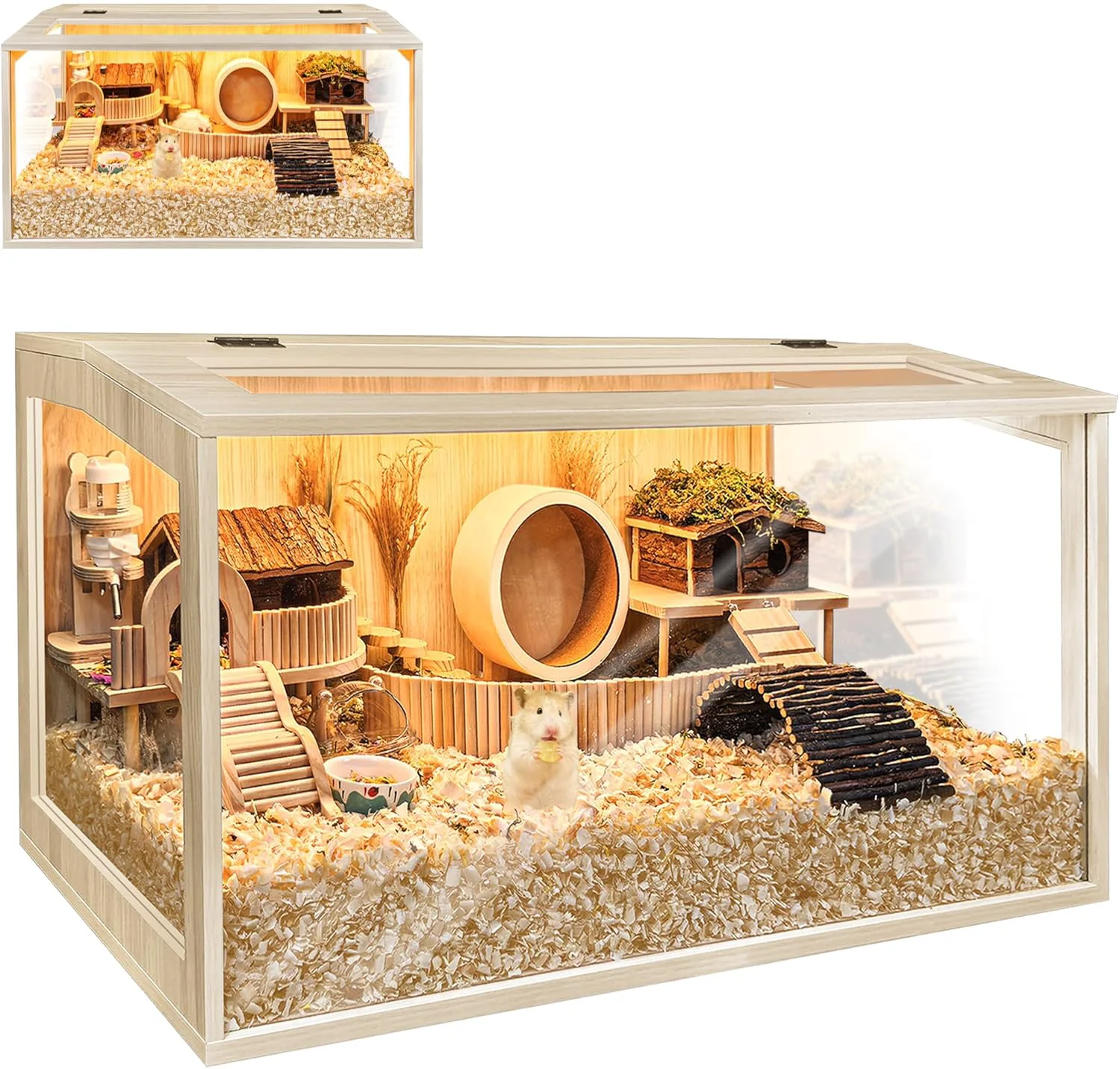 High-Quality Prolee Hamster Cage Chewproof Wooden 24 Inch Guinea Pig Cages Mice and Rat Habitat Openable Top with Acrylic Sheets Solid Built Smooth