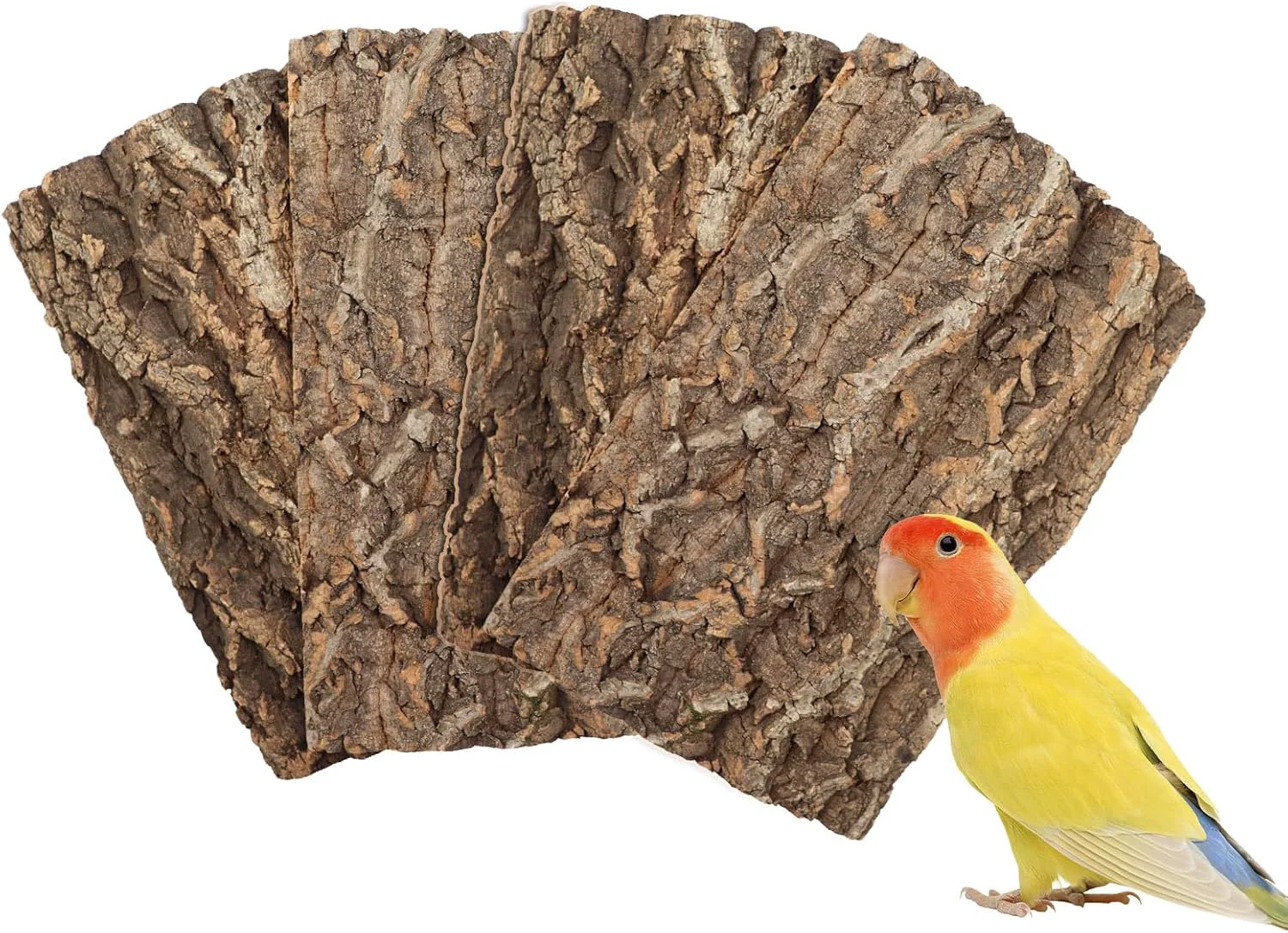 Organic 4 Pack Natural Cork Bark Bird Perch Stand 15.7 × 11.8 inch Parrot Chewing Toys Birdcage Background Decor Accessories Bark Toy for Budgie Parakeet Cockatiel Lovebirds Conures Hamster Guinea Pig Rat High-Grade